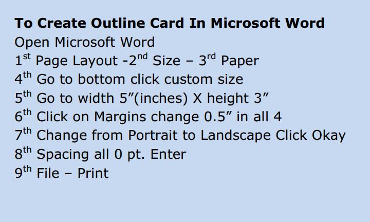 To Creat a Outline  Card in Microsoft Word.