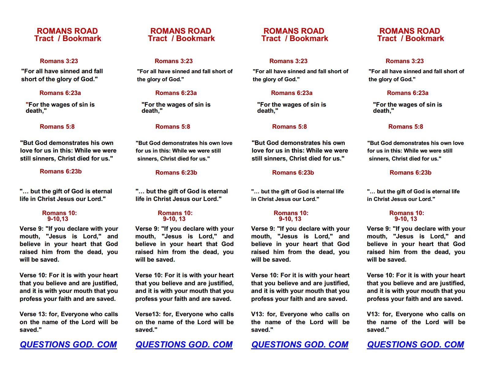Romans Road 4 Tracts Or 4 Bookmarks.