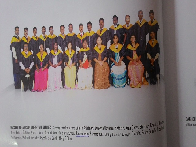 Tamil Maran graduating  from Bible College